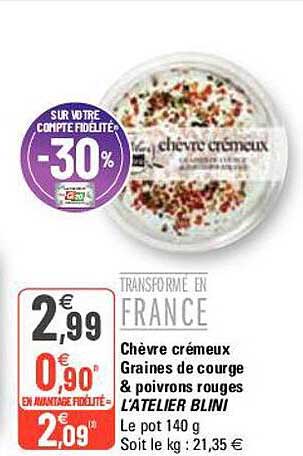 chèvre crémeux graines de courge & poivrons rouges l'atelier blini