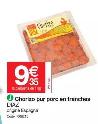 chorizo pur porc en tranches diaz