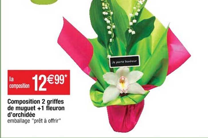 composition 2 griffes de muguet + 1 fleuron d'orchidée