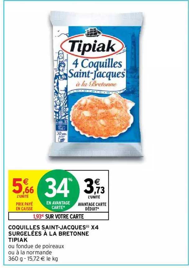 coquilles saint-jacques x4 surgelées à la bretonne tipiak
