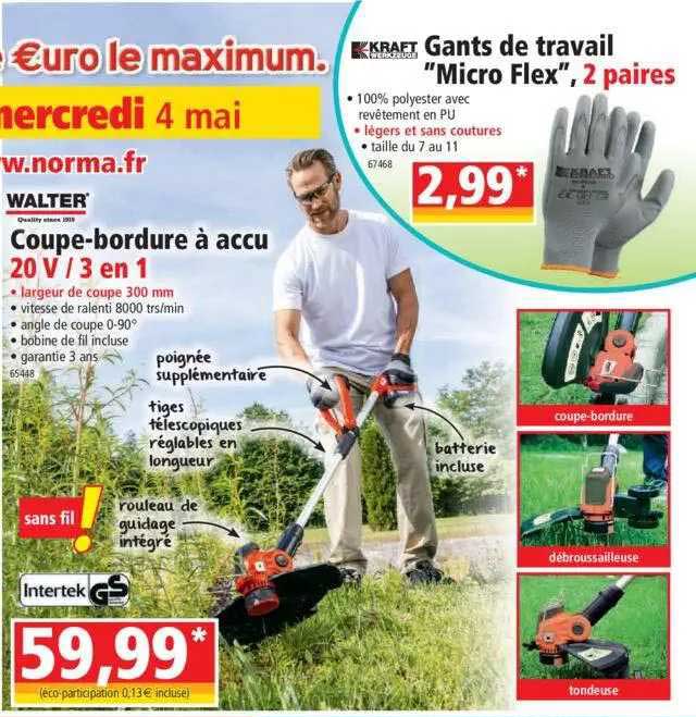 coupe-bordure à accu walter, gants de tranvail "micro flex" , 2 paires