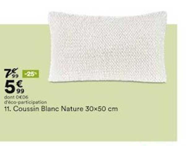 coussin blanc nature 30x50 cm