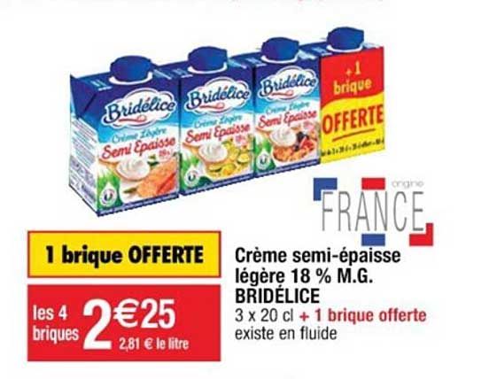 crème semi-épaisse légère 18% m.g. bridélice