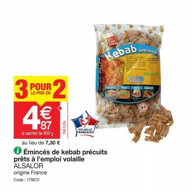 émincés de kebab précuits prêts à l'emploi volaille alsalor