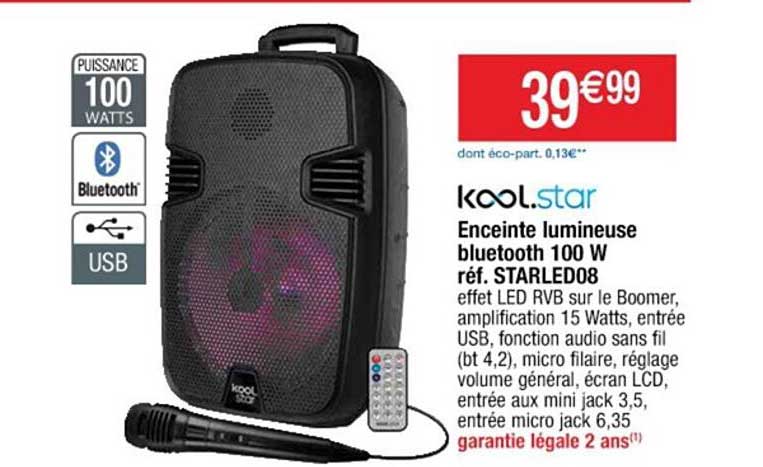 enceinte lumineuse bluetooth 100 w kool star