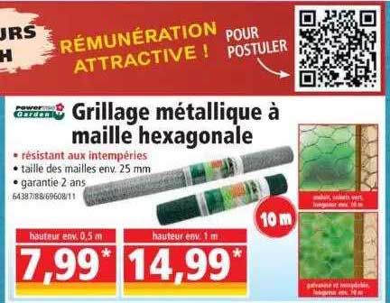 grillage métallique à maille hexagonale powertec garden