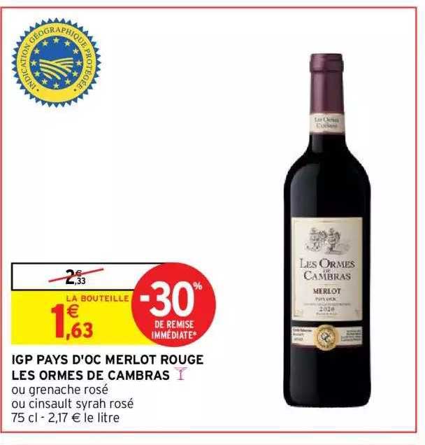 igp pays d'oc merlot rouge les ormes de cambras