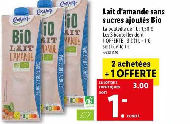 lait d'amande sans sucres ajoutés bio envia