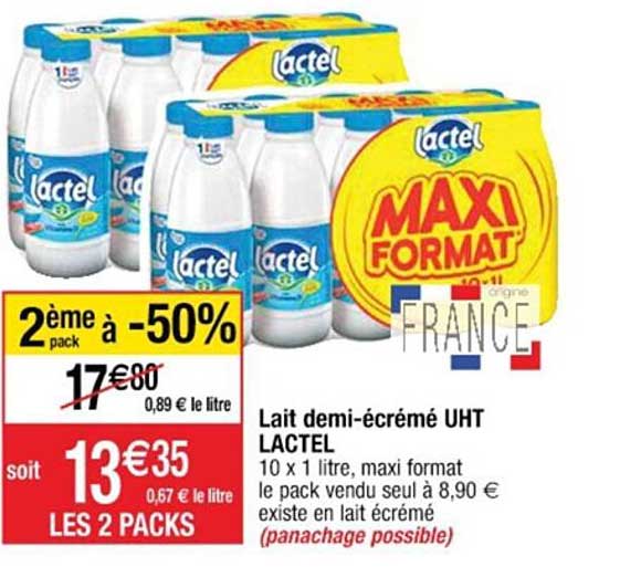 lait demi-écrémé uht lactel