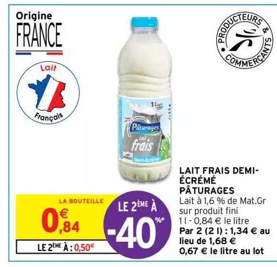 lait frais demi-écrémé pâturages