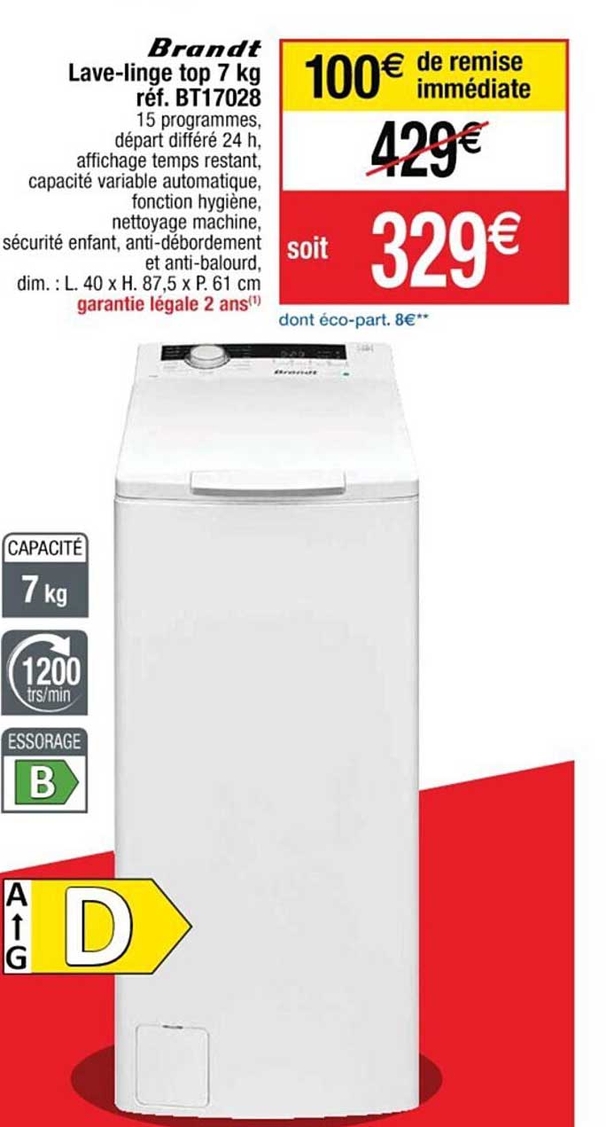 Lave-linge top 7 kg brandt