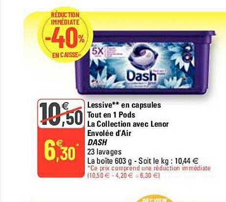 lessive en capsules tout en 1 pods la collection avec lenor envolée d'air dash
