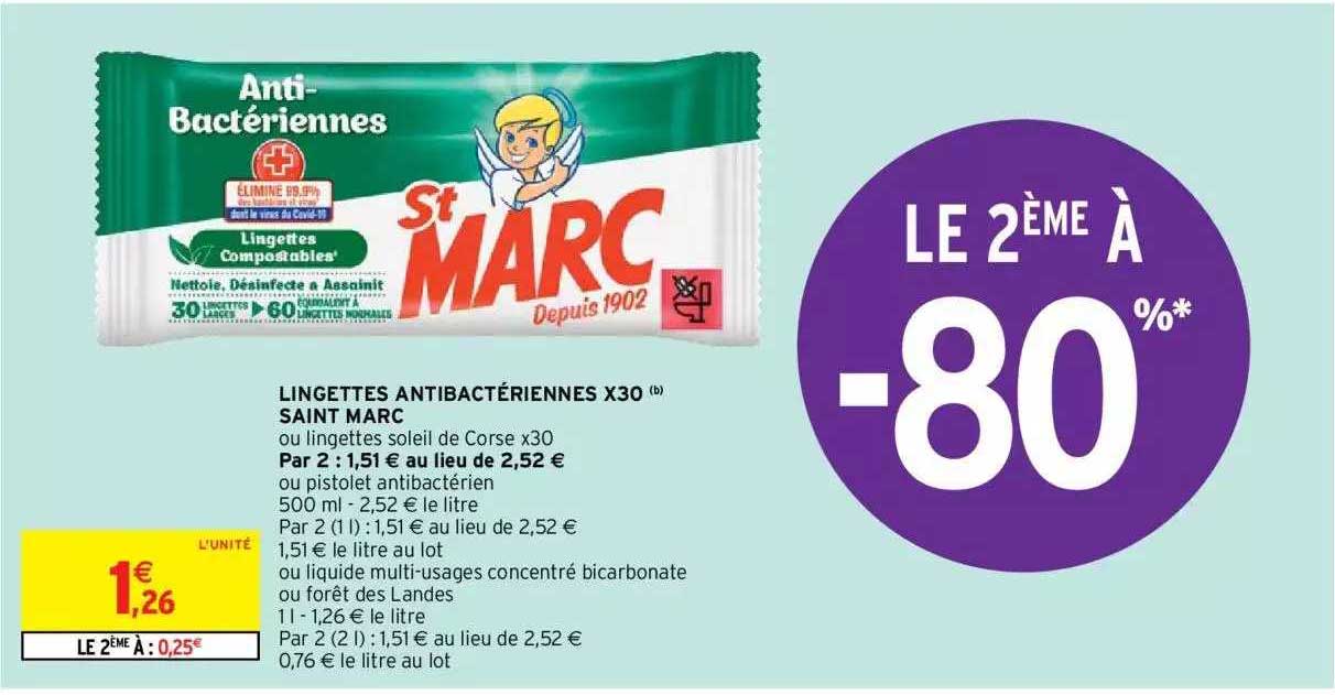 lingettes antibactériennes x30 saint marc