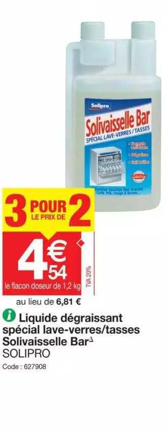 Liquide Dégraissant Spécial Lave-verres-tasses Solivaisselle Bar Solipro