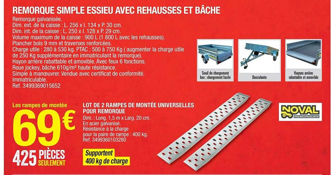 lot de 2 rampes de montée universelles pour remorque