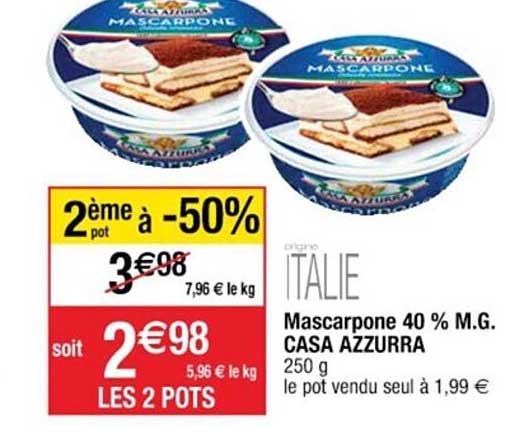 mascarpone 40% m.g. casa azzurra