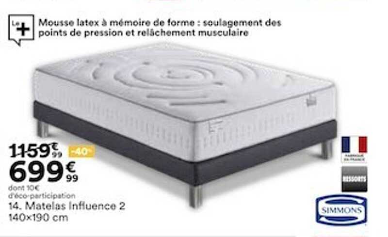 matelas inffuence 2 140x190 cm simmons