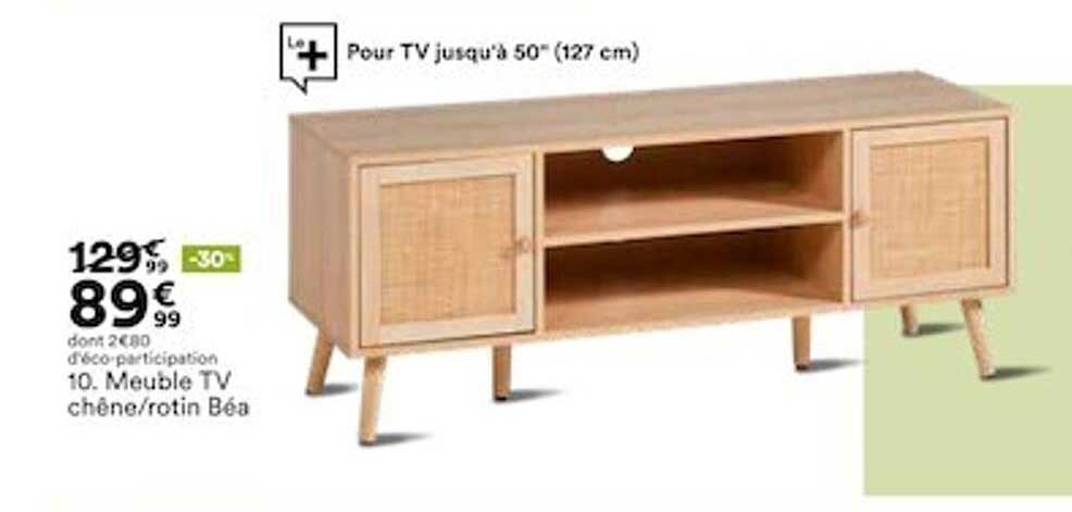 meuble tv chêne rotin béa