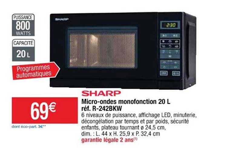 micro-ondes monofonction 20 l sharp