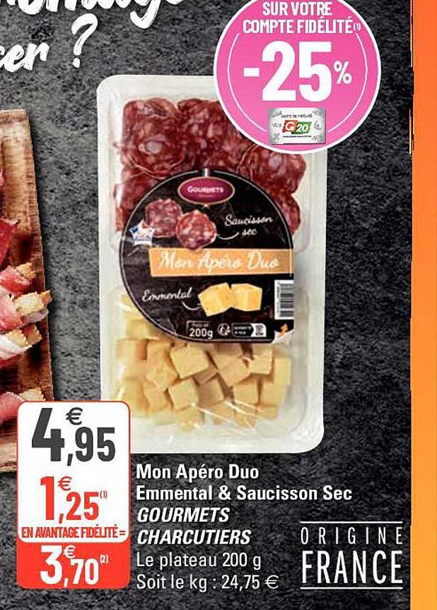 mon apéro duo emmental & saucisson sec gourmets charcutiers