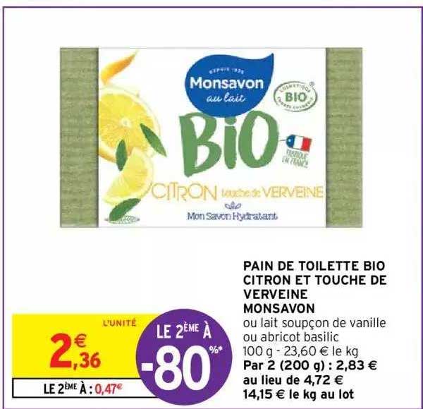 Pain Toilette Bio Citron Et Touche De Verveine Monsavon