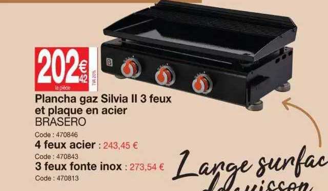 Plancha Gaz Silvia II 3 Feux Et Plaque En Acier Brasero
