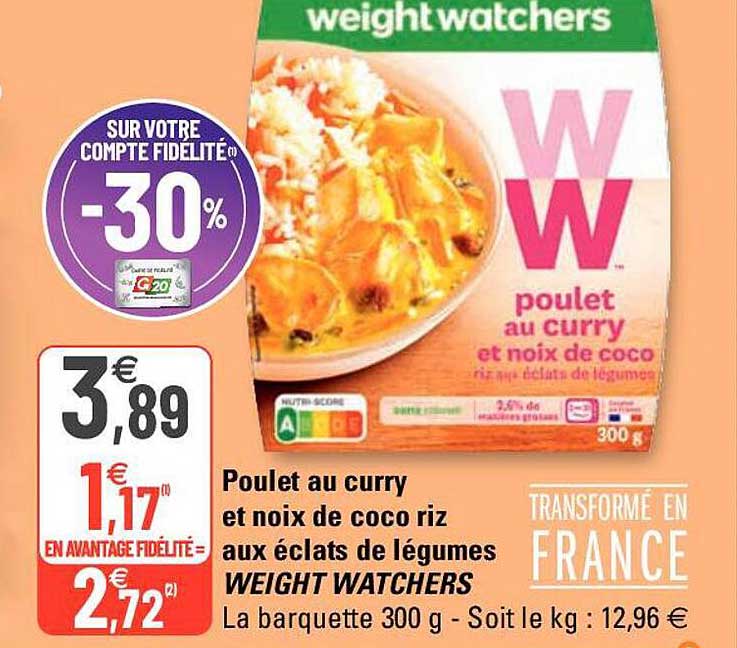 poulet au curry et noix de coco riz aux éclats de légumes weight watchers