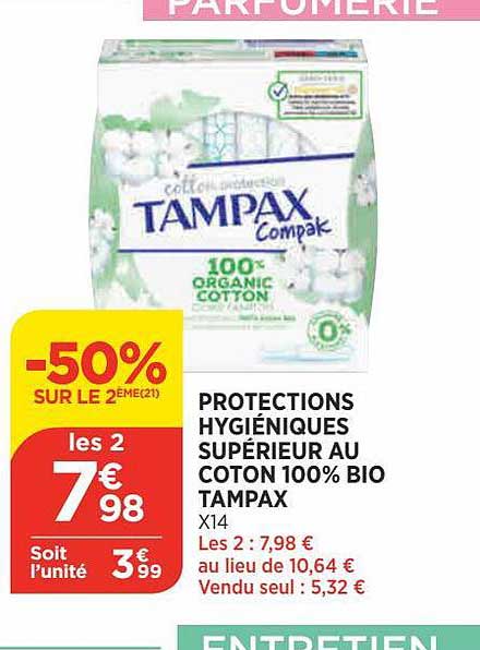 protections hygiéniques supérieur au coton 100% bio tampax