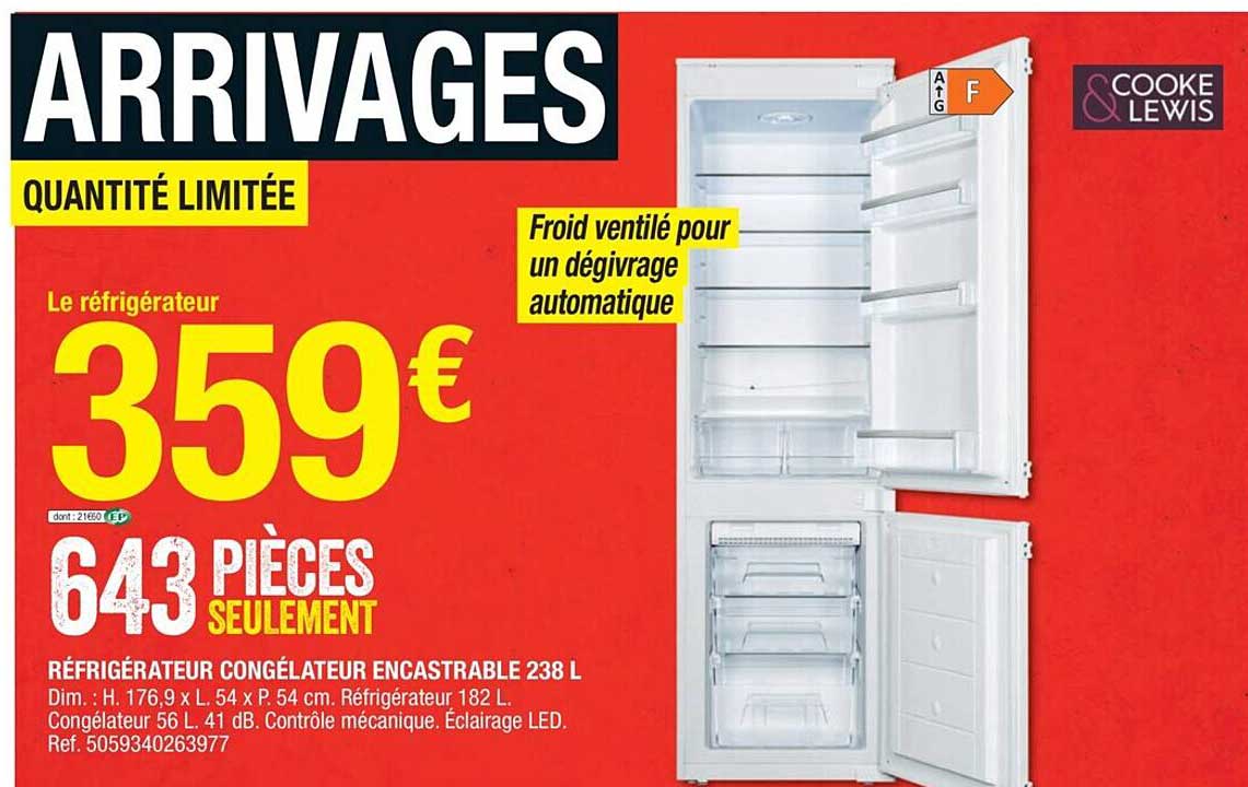 Réfrigérateur Congélateur Encastrable 238 L
