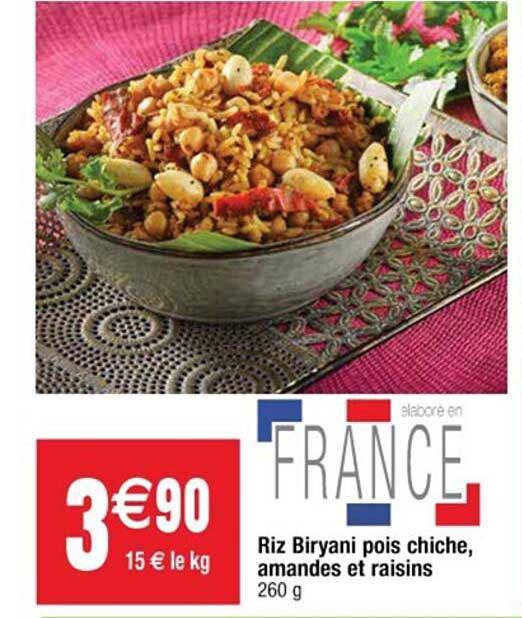 riz biryani pois chiche, amandes et raisins