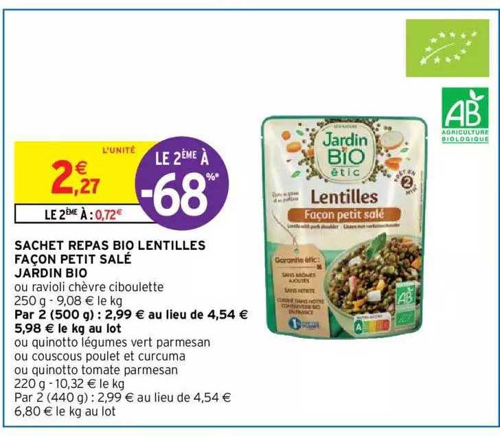 sachet repas bio lentilles façon petit salé jardin bio