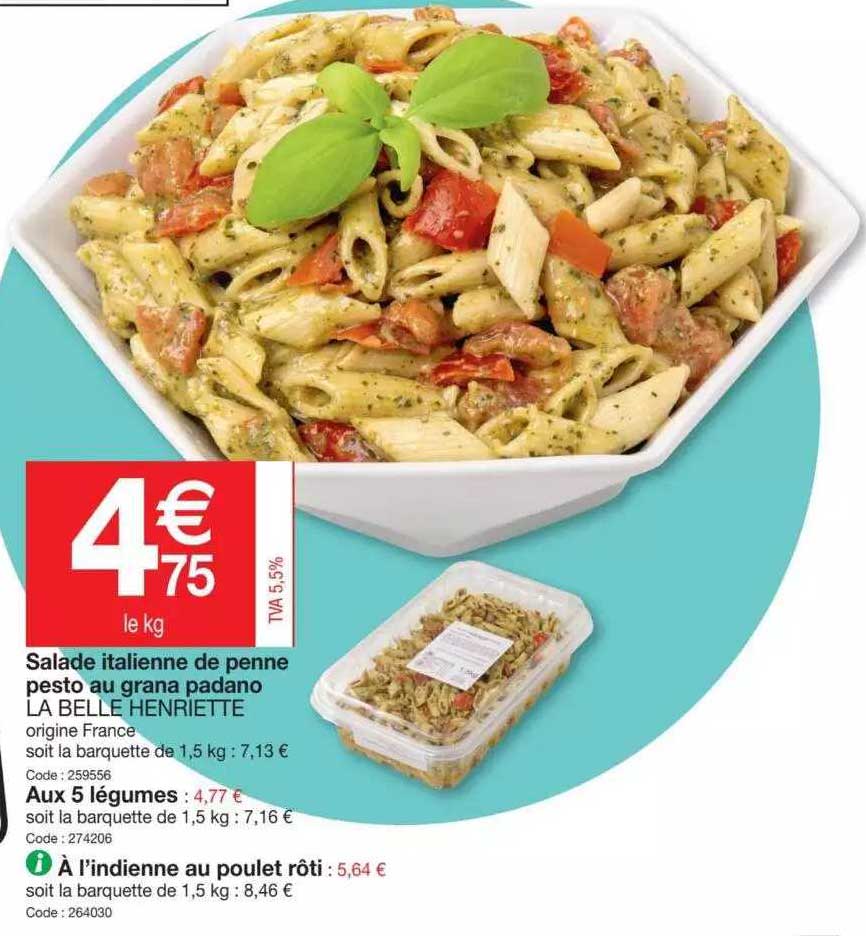 salade italienne de penne pesto au grana padano la belle henriette