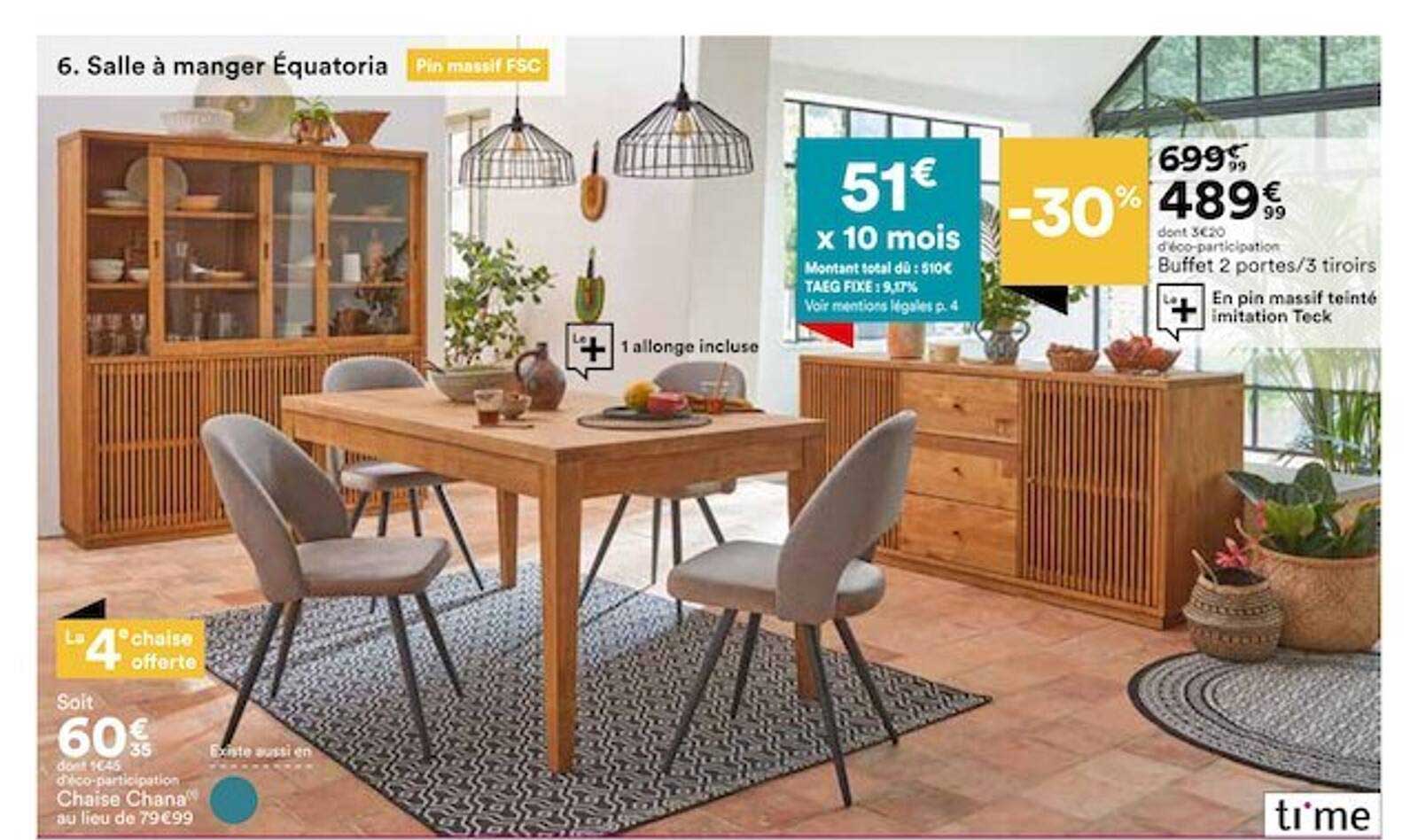 Salle à Manger équatoria Chaise Chana Buffet 2 Portes 3 Tiroirs