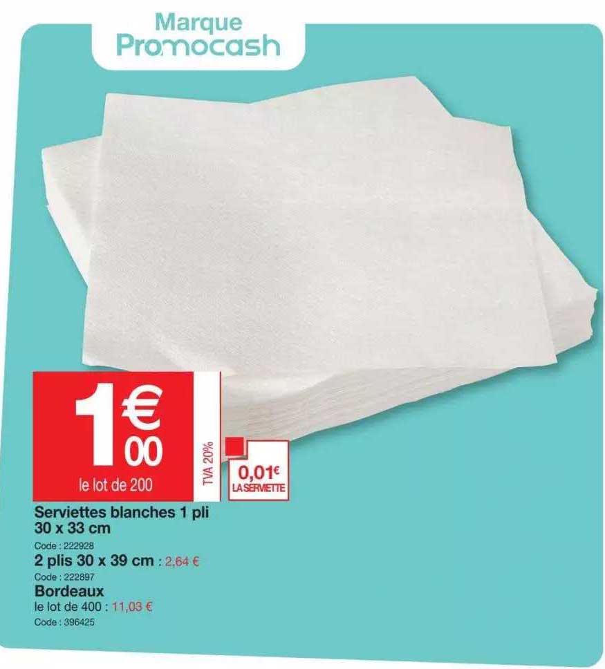 serviettes blanches 1 pli 30 x 33 cm, 2 plis 30 x 39 cm, bordeaux