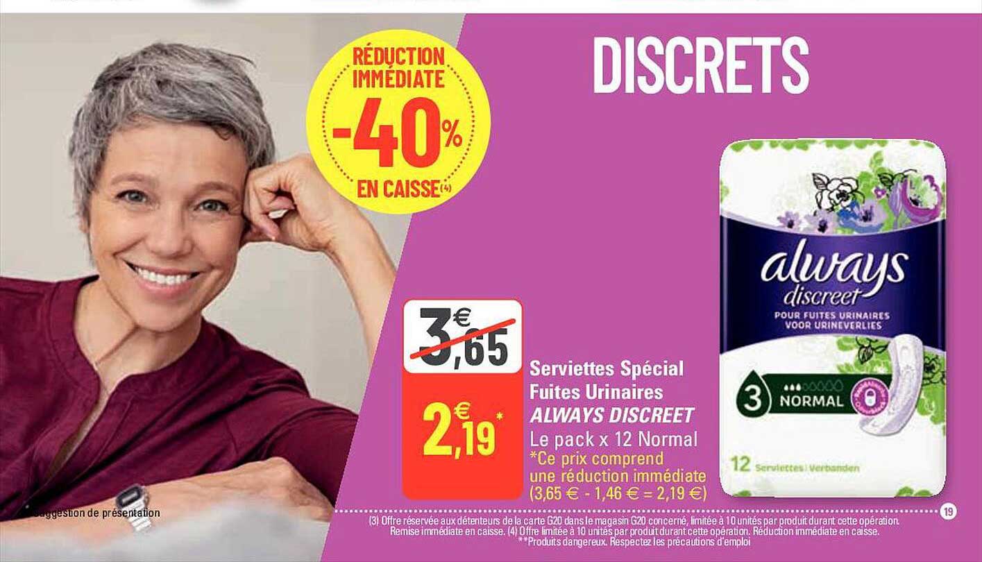 serviettes spécial fuites urinaires always discreet