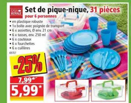 set de pique-nique, 31 pièces pour 6 personnes casa royale