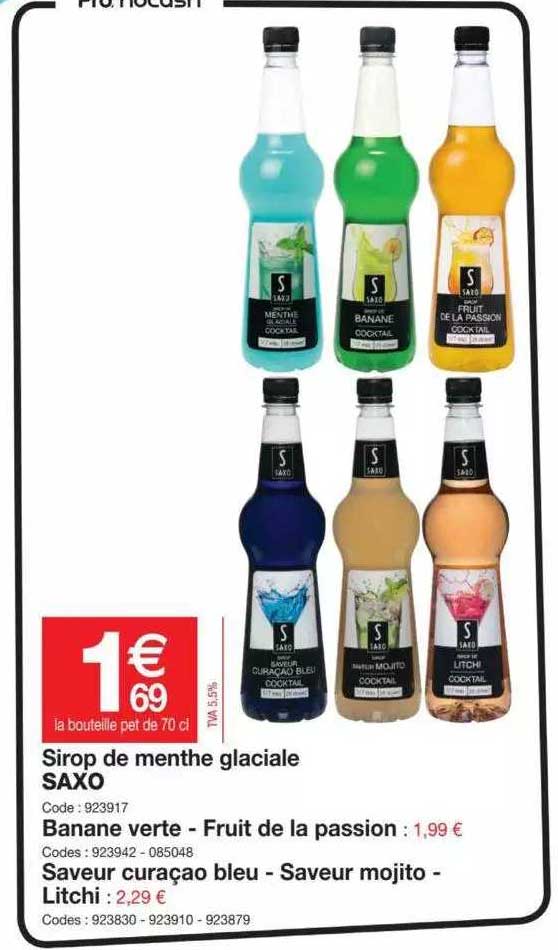 Sirop De Menthe Glaciale Saxo, Banane Verte, Fruit De La Passion, Saveur Curaçao, Saveur Mojito, Litchi