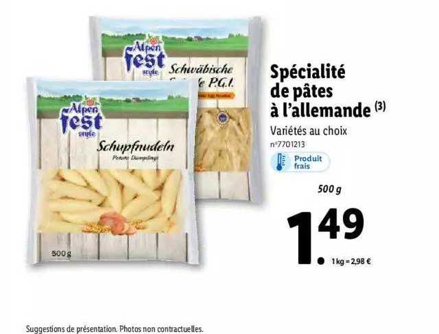 spécialité de pâtes à l'allemande alpen fest style