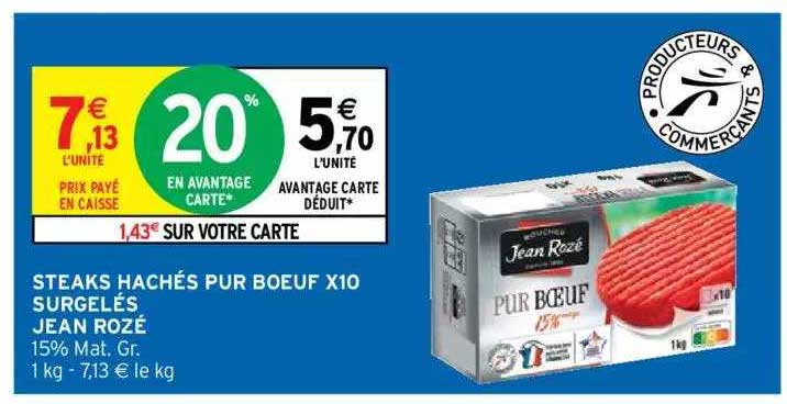 steaks hachés pur bœuf x10 surgelés jean rozé