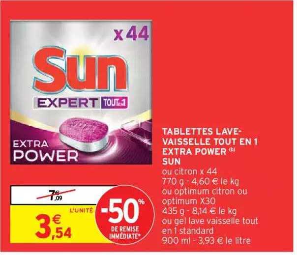 tablettes lave-vaisselle tout en 1 extra power sun