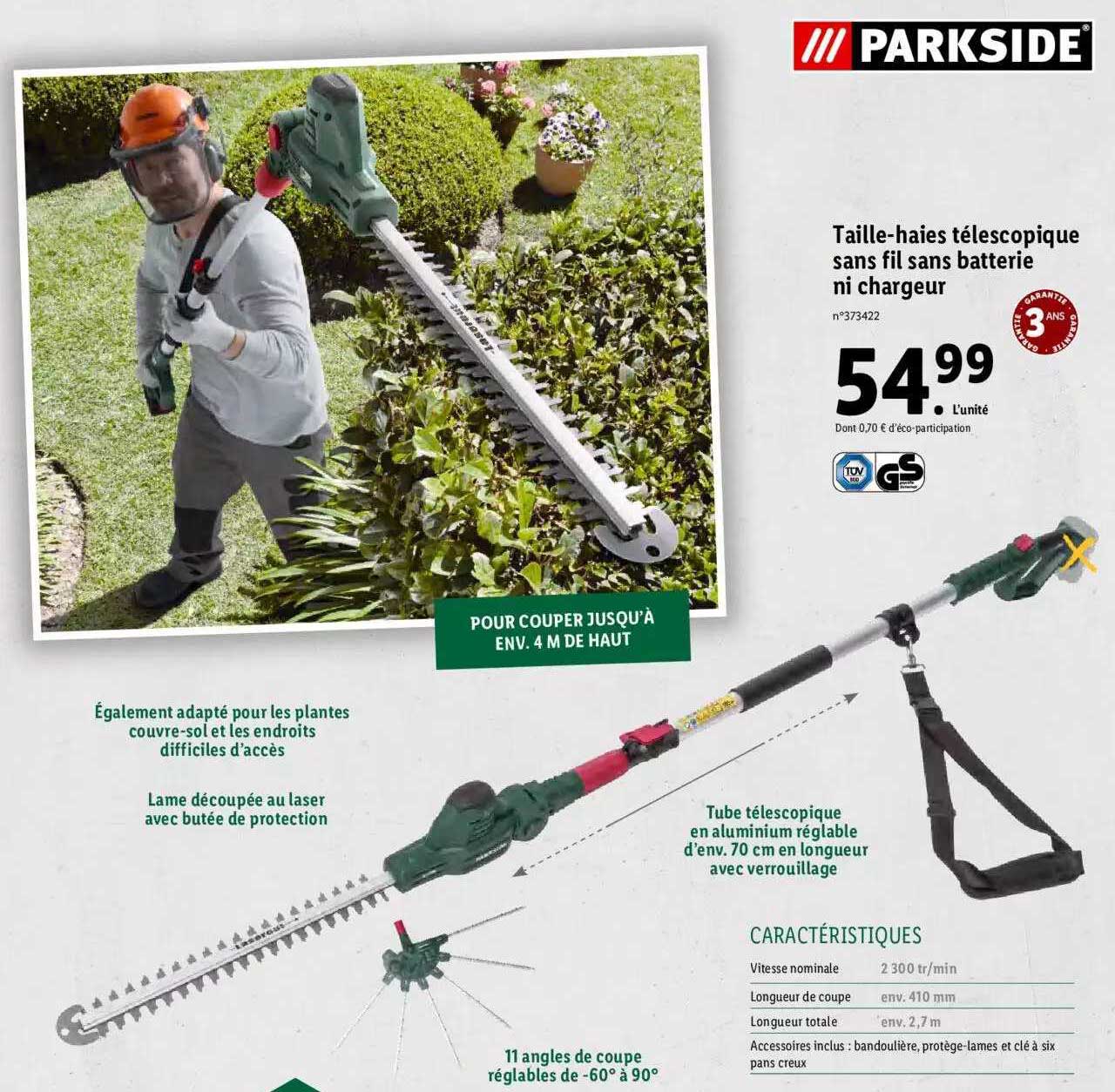 Taille-haies Télescopique Sans Fil Sans Batterie Ni Chargeur Parkside