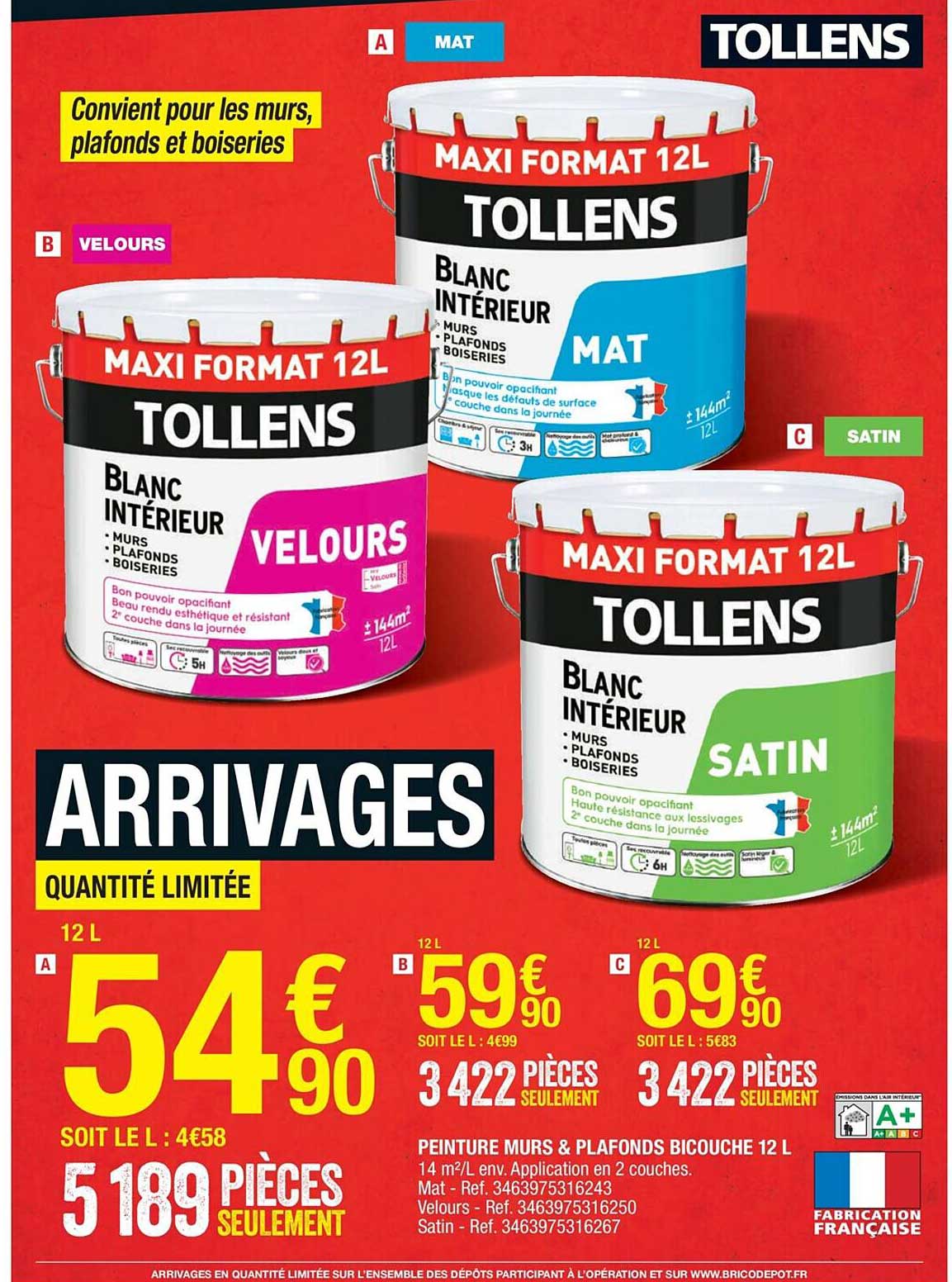 tollens peinture murs & plafons bicouche 12 l