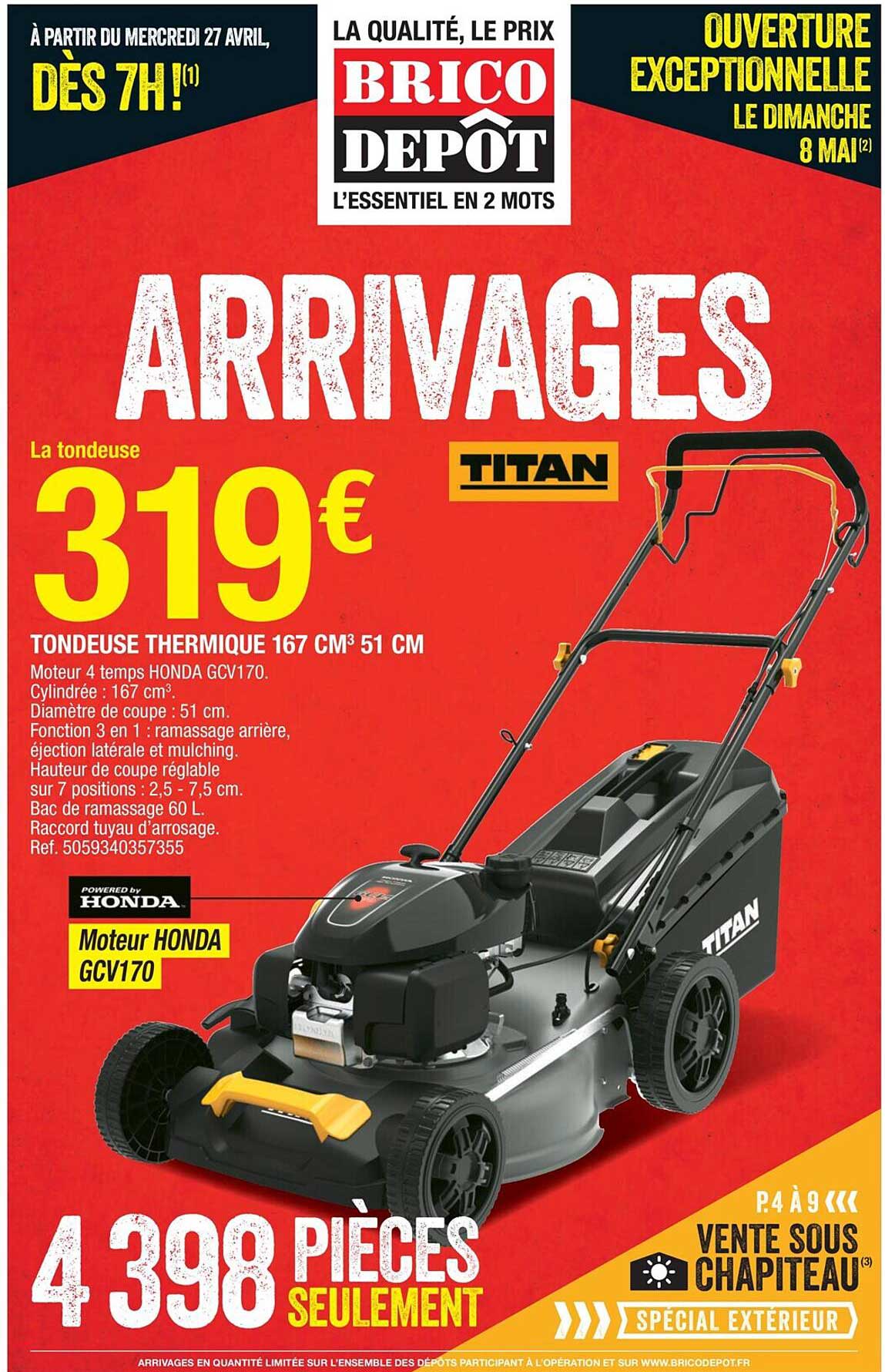 tondeuse thermique 167 cm3 51 cm titan