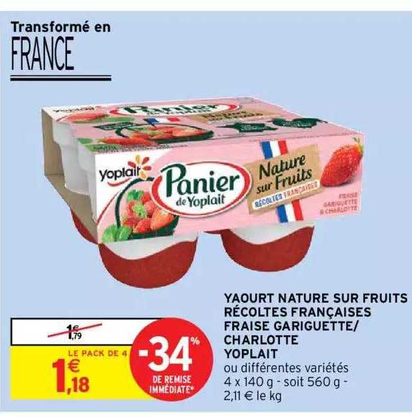 yaourt nature sur fruits récoltes françaises fraise gariguette-charlotte yoplait