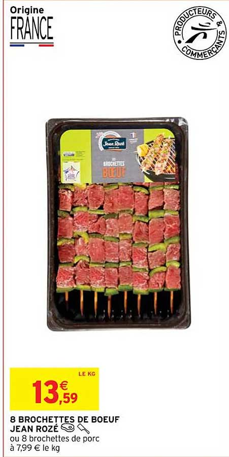 8 brochettes de bœuf jean rozé