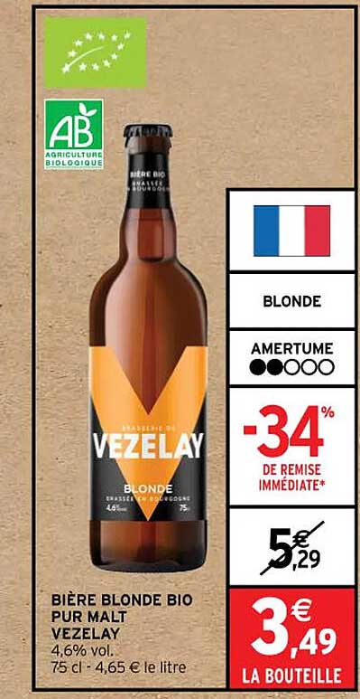 bière blonde bio pur malt vezelay