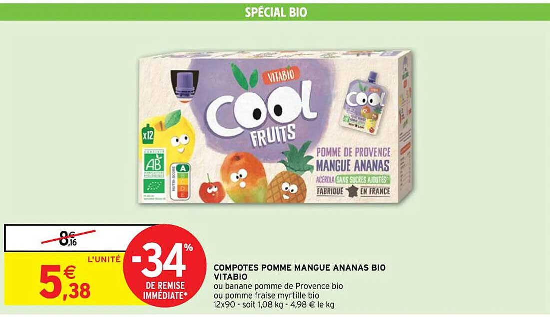 Compotes Pomme Mangue Ananas Bio Vitabio