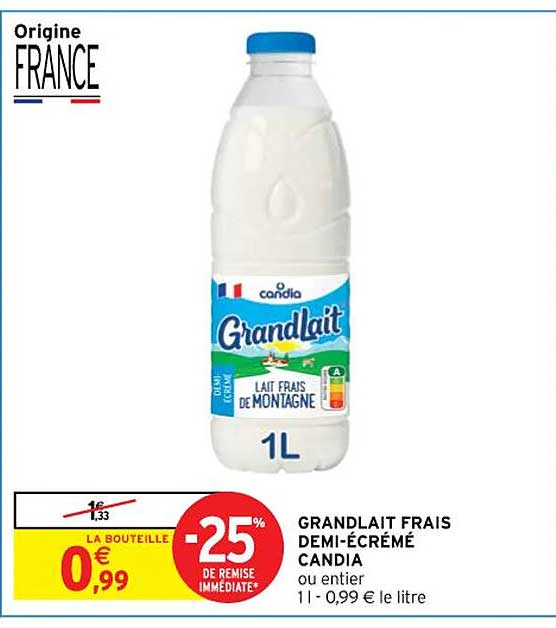 Grand Lait Frais Demi-écrémé Candia