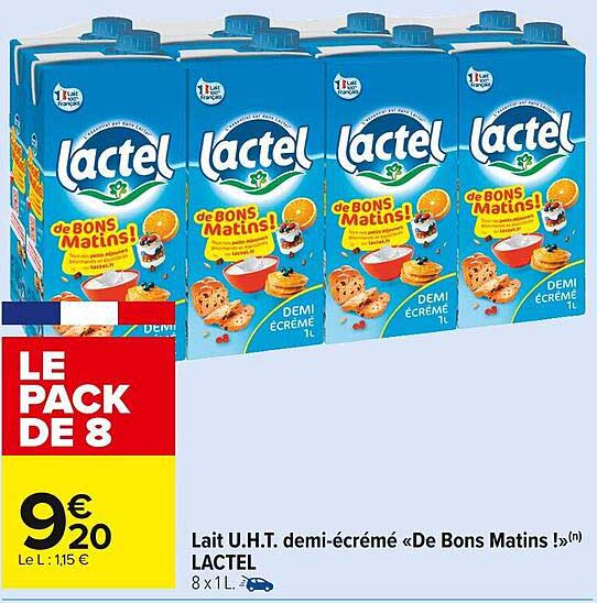 lait u.h.t. demi-écrémé «de bons matins !» lactel