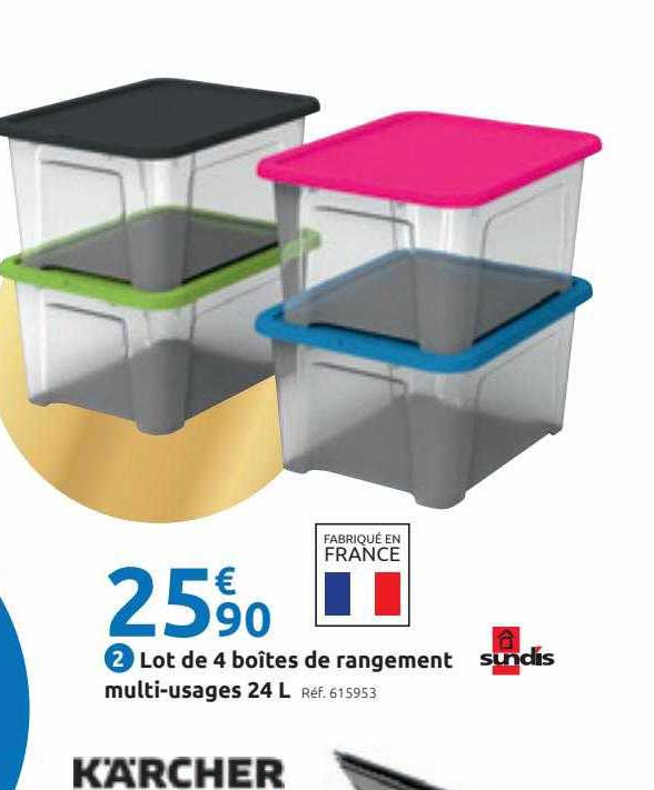 lot de 4 boîtes de rangement multi-usages 24l kärcher